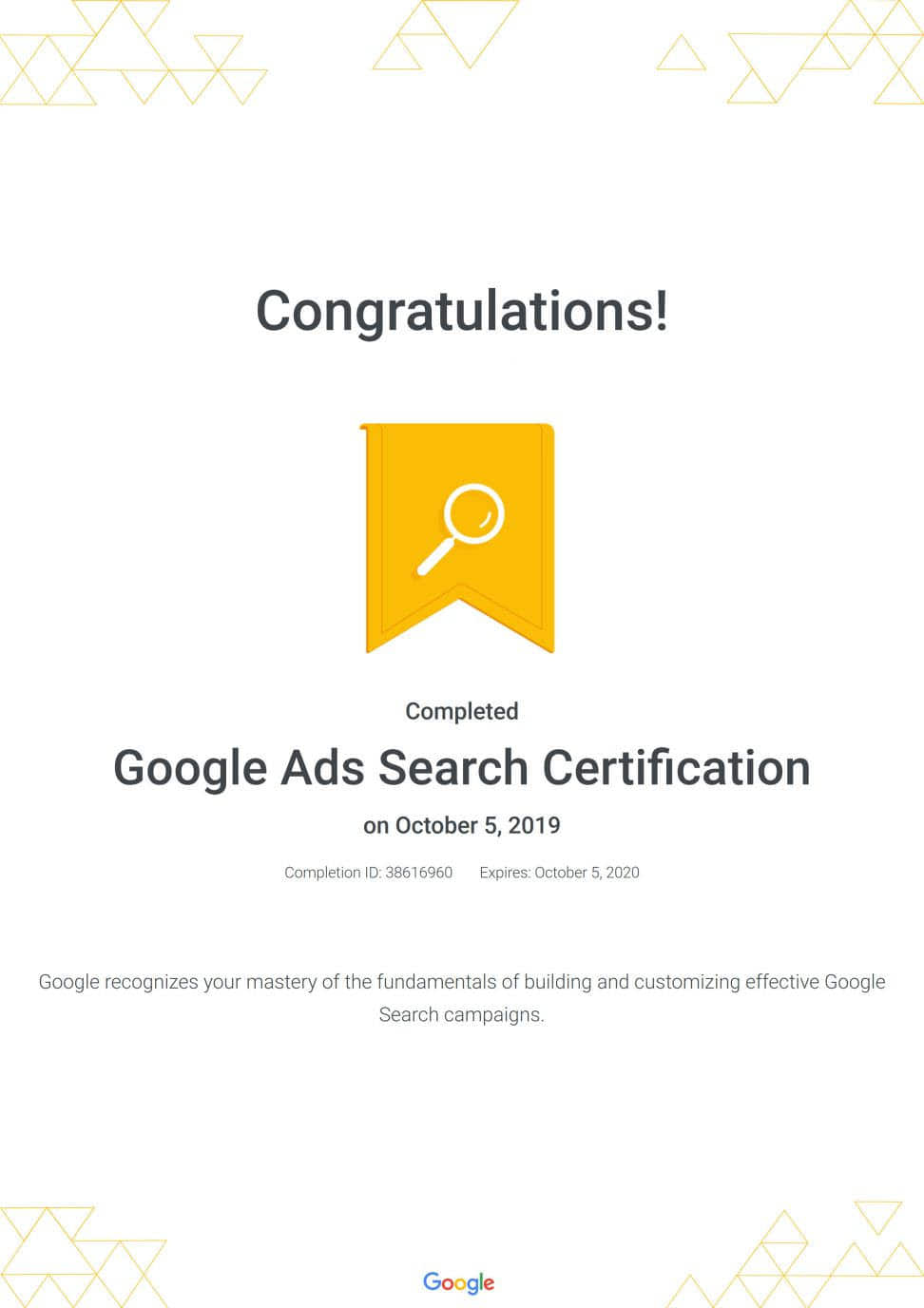 GOOGLE廣告原廠證照